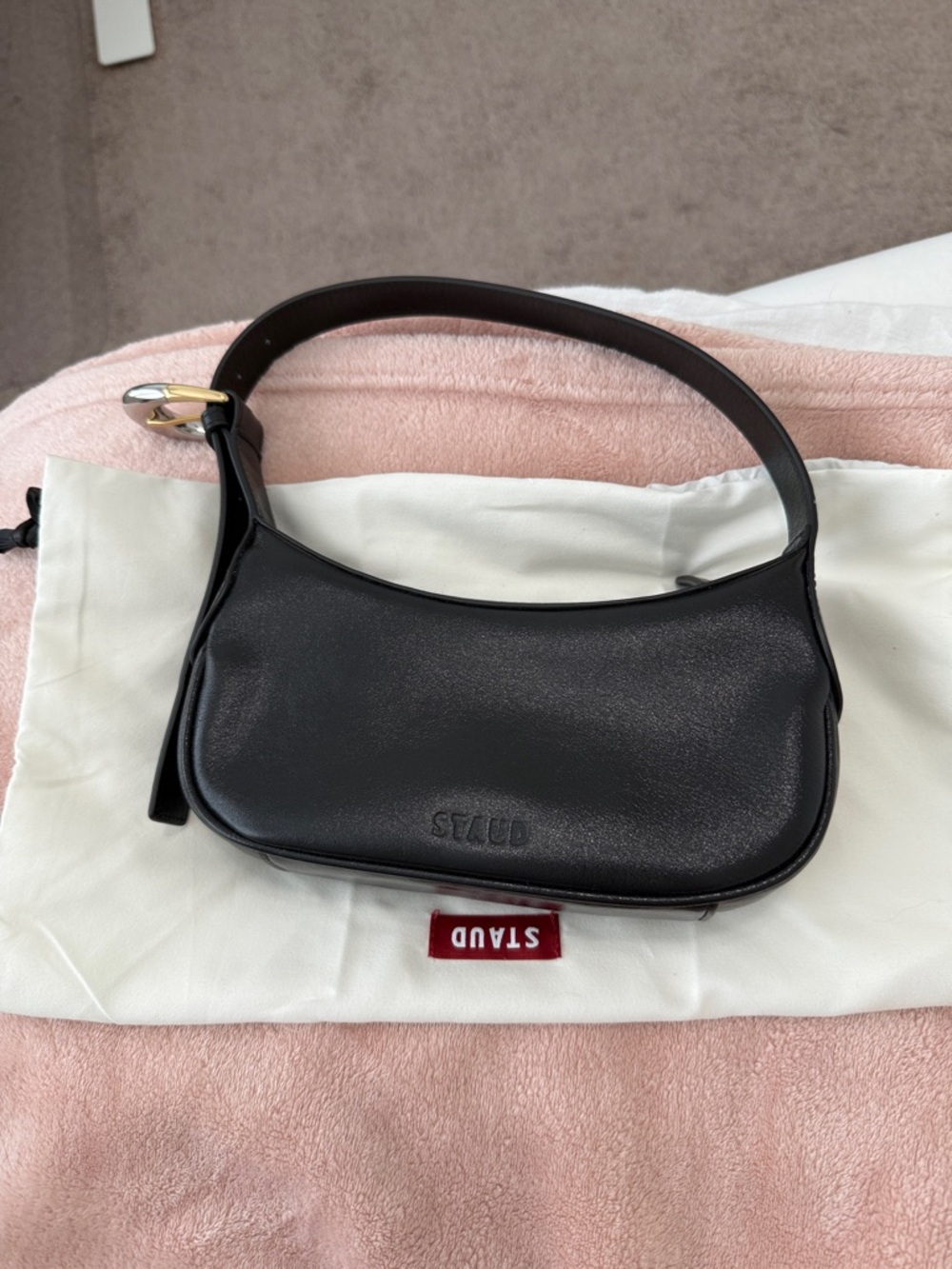 STAUD Black Leather Owen Shoulder Bag